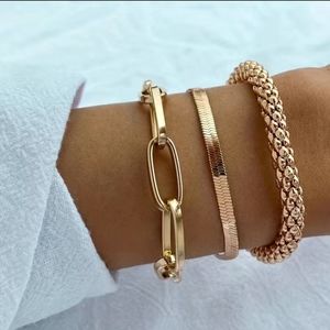 3pcs/Set Vintage Golden Color Snake Bone Chain Multilayer Bracelet layered